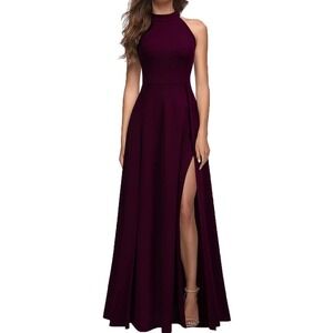 NWT MUSHARE Women's V Neck Sleeveless Split Formal Dress Cocktail Small Burgundy